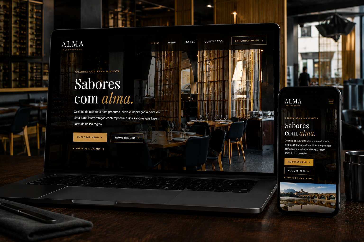 Exemplo de website de restaurante criado pela ELEVO