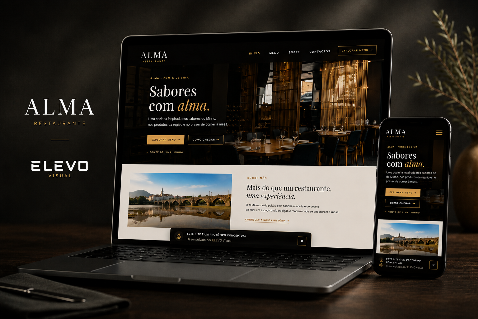 Protótipo de website do Restaurante ALMA criado pela ELEVO