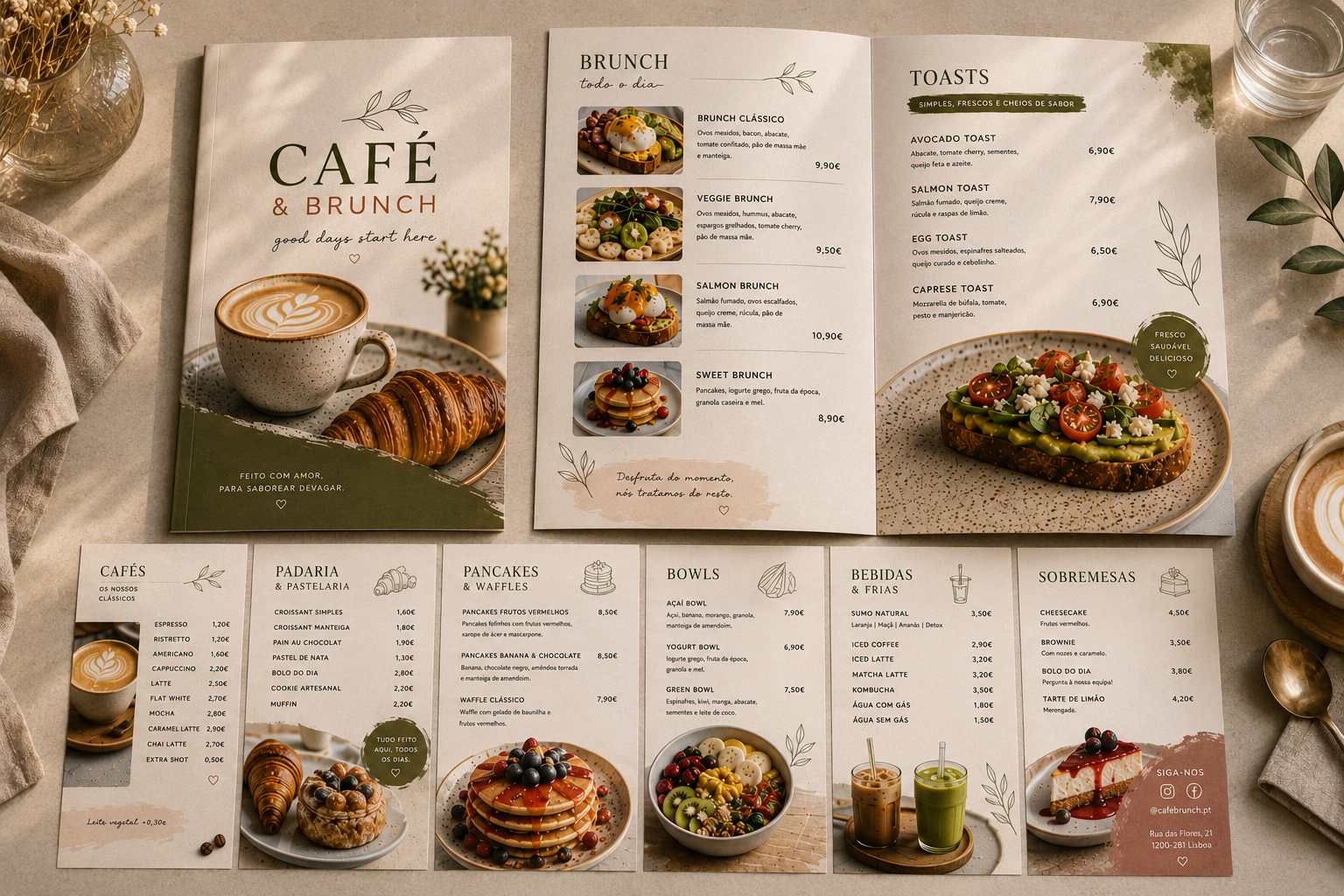 Protótipo de menu fisico da Café & Brunch criado pela ELEVO
